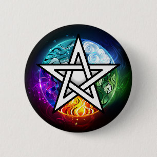 Wiccan pentagram ronde button 5,7 cm