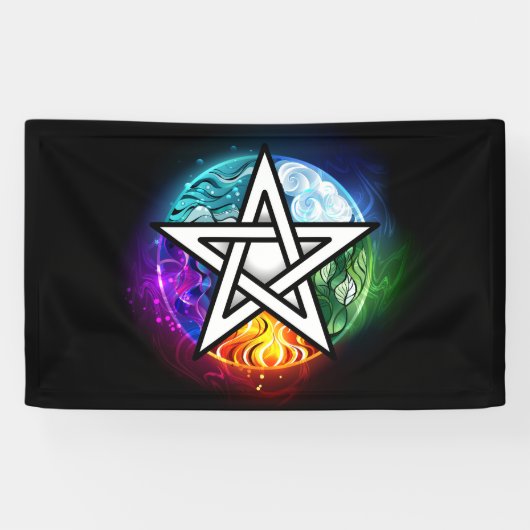 Wiccan pentagram spandoek (Horizontaal)