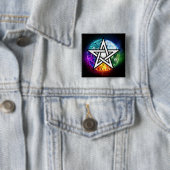 Wiccan pentagram vierkante button 5,1 cm (In situ)