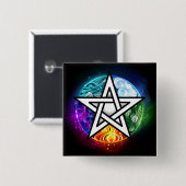Wiccan pentagram vierkante button 5,1 cm (Voorkant /achterkant)