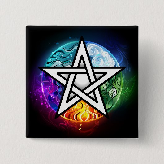 Wiccan pentagram vierkante button 5,1 cm (Voorkant)