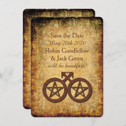 Wiccan Rustic Save the Date Card Gay Handfastings (Voorkant / Achterkant)
