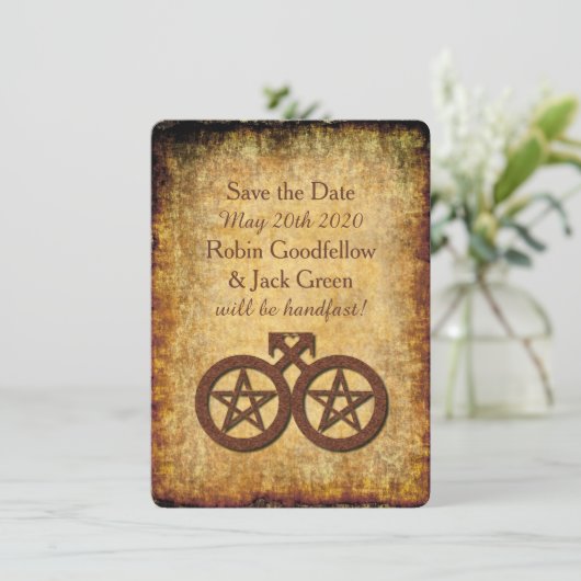 Wiccan Rustic Save the Date Card Gay Handfastings (Staand voorkant)