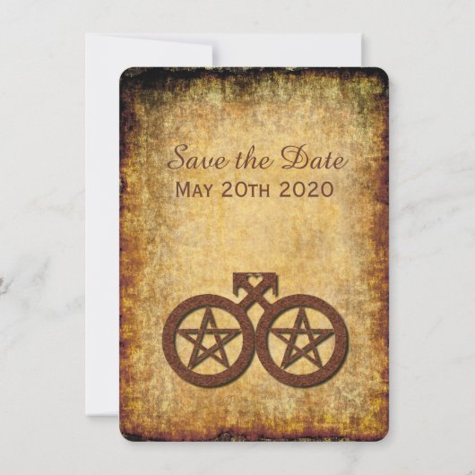 Wiccan Rustic Save the Date Card Gay Handfastings (Achterkant)