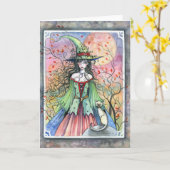 Wiccan Siamese Halloween Witch Kaart (Gele Bloem)