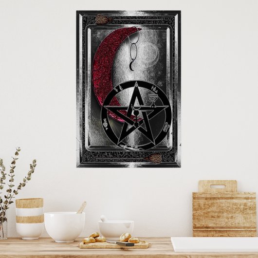 Wiccan Silver Cresent Moon & Pentacle Poster (Keuken)