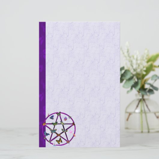 Wiccan Star en Butterflies Briefpapier (Staand voorkant)