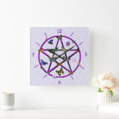 Wiccan Star en Butterflies Vierkante Klok (Huis)