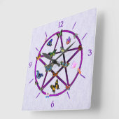 Wiccan Star en Butterflies Vierkante Klok (Hoek)