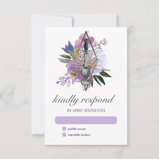 Wiccan Union Handfasting Paars Floral Elegant RSVP Kaartje (Voorkant)