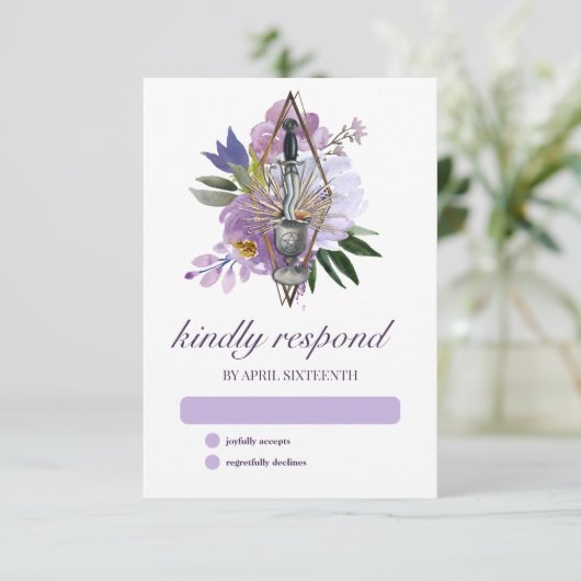Wiccan Union Handfasting Paars Floral Elegant RSVP Kaartje (Staand voorkant)