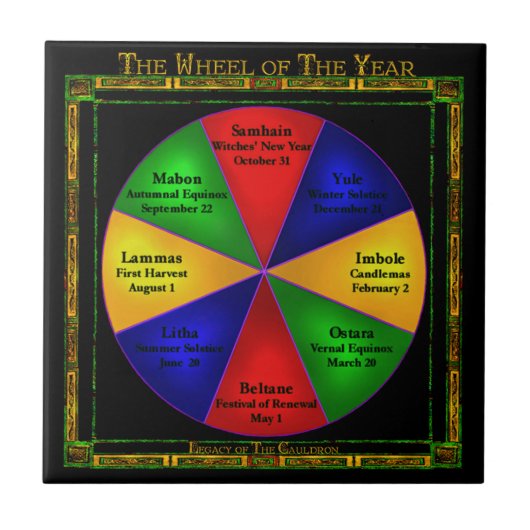 Wiccan Wheel of the Year Ceramic Tegel Tegeltje (Voorkant)