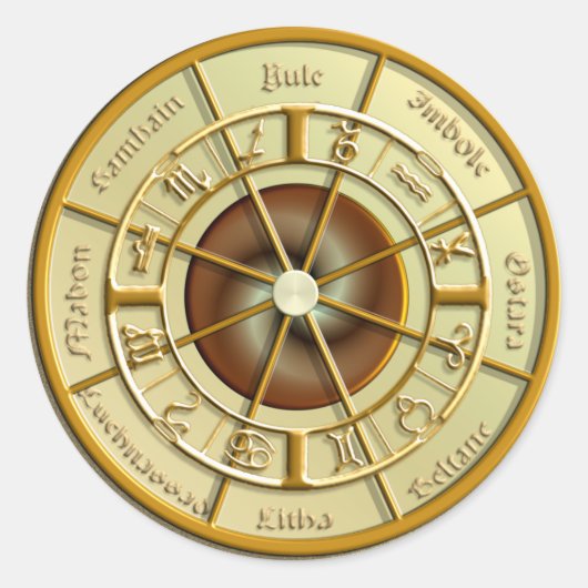 Wiccan Wheel of the Year Ronde Sticker (Voorkant)