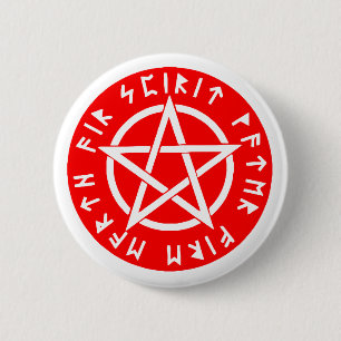 Wiccan white pentagram ronde button 5,7 cm