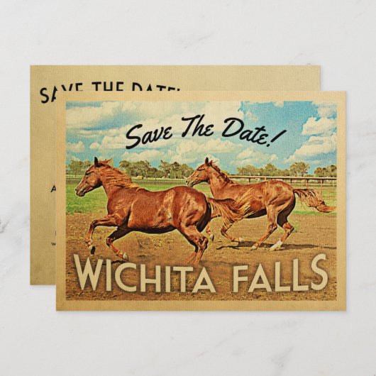 Wichita Herfsten Texas redden de datumpaarden Aankondigingskaart (Voorkant / Achterkant)