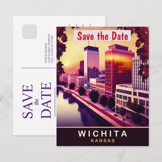 Wichita, Kansas, Reizen Briefkaart, Save The Date (Voorkant / Achterkant)