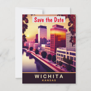 Wichita Kansas Silhouet Zonsondergang Trouw Uitnod Save The Date