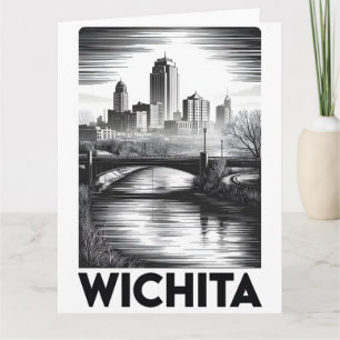 Wichita Kansas Silhouette Zwart Wit Houtsnede Kaart