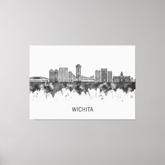 Wichita Kansas Skyline BW Canvas Afdruk (Voorkant)