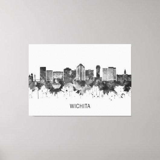 Wichita Kansas Skyline BW Canvas Afdruk (Voorkant)
