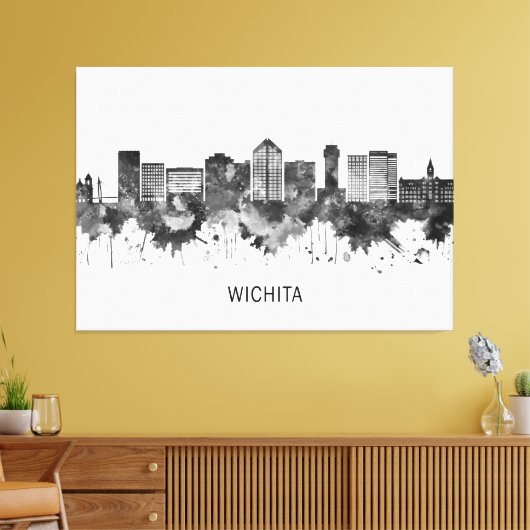 Wichita Kansas Skyline BW Canvas Afdruk (Insitu (Woonkamer))