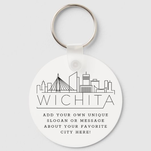 Wichita, Kansas Stylized Skyline | Aangepaste slog Sleutelhanger (Voorkant)