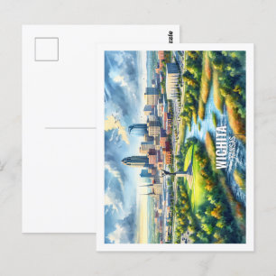 Wichita Kansas USA Beroemde Reisplaats waterverf Briefkaart
