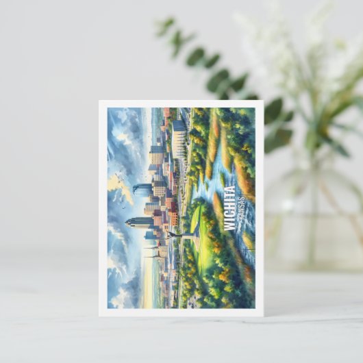 Wichita Kansas USA Beroemde Reisplaats waterverf Briefkaart (Staand voorkant)