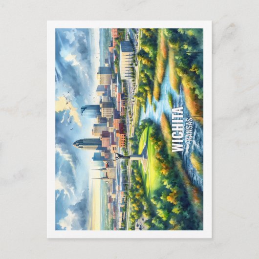 Wichita Kansas USA Beroemde Reisplaats waterverf Briefkaart (Voorkant)