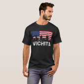 Wichita KS American Flag Skyline Disted T-shirt (Voorkant volledig)