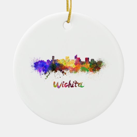 Wichita skyline in waterverf keramisch ornament (Voorkant)