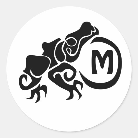Wick Tribal Frog Monogram Ronde Sticker (Voorkant)
