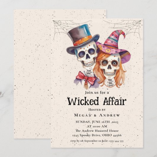 Wicked Affair Halloween  Gothic Skull Invit Kaart (Voorkant / Achterkant)