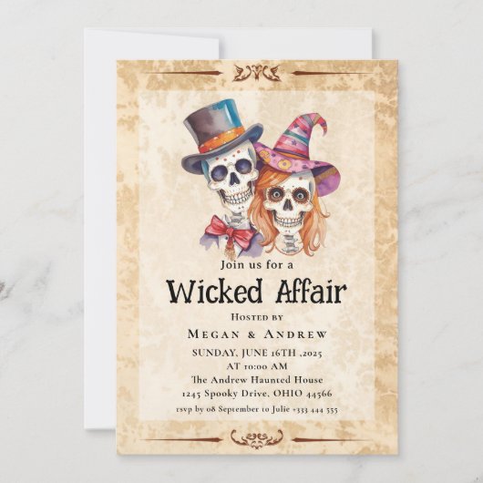 Wicked Affair Halloween Gothic Skull Invit Kaart (Voorkant)