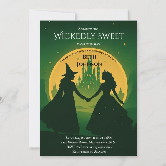 Wicked Baby Shower Invitation | Elphaba & Glinda Kaart (Voorkant)