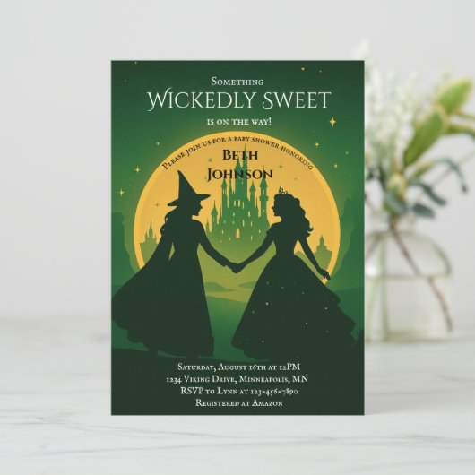 Wicked Baby shower Invitation | Elphaba & Glinda Kaart (Staand voorkant)
