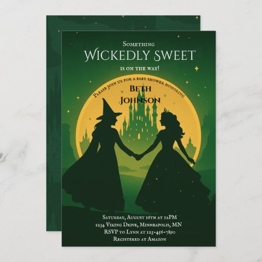 Wicked Baby shower Invitation | Elphaba & Glinda Kaart (Voorkant / Achterkant)