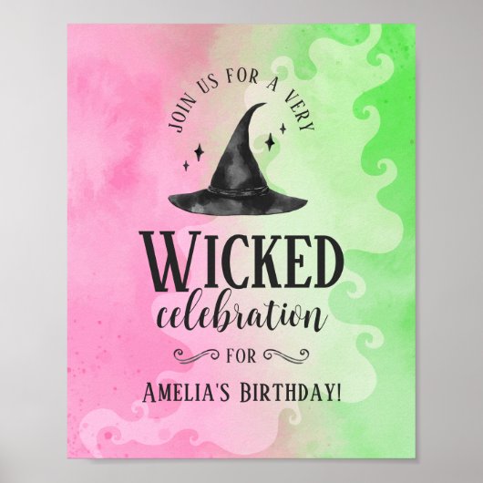Wicked Birthday Party Poster – Pink & Green Witch  (Voorkant)