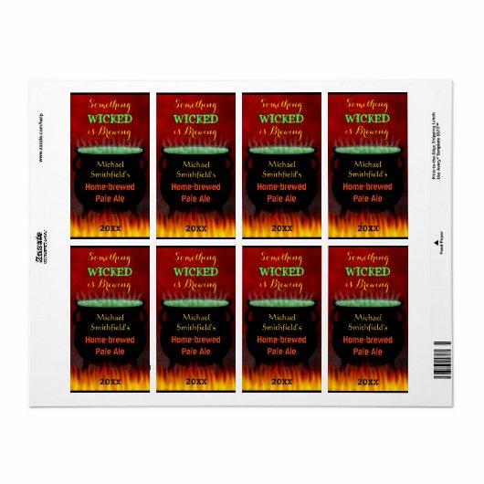 Wicked Brew Halloween Cauldron met Vuurbier Etiket (Full Sheet)