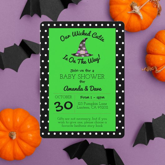 Wicked Cutie Groen en Zwart Polka Dot Baby shower Kaart