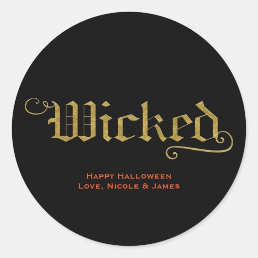 WICKED Faux Gold Look Halloween Favor Ronde Sticker (Voorkant)