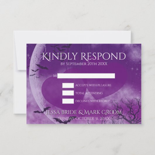 Wicked Fun Halloween Love Moon Wedding RSVP Kaartje (Achterkant)