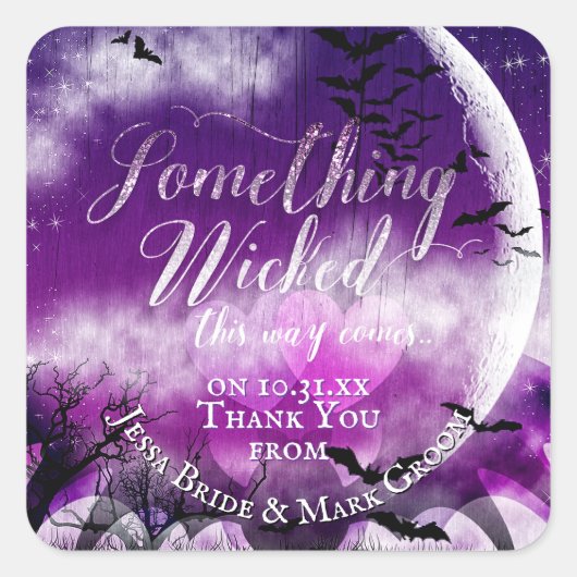 Wicked Fun Halloween Love Moon Wedding Vierkante Sticker (Voorkant)