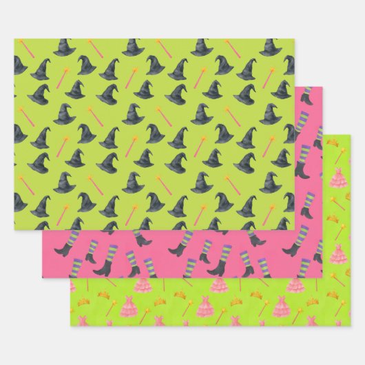 Wicked Good Pink & Green Witchy Gift Wrap Inpakpapier Vel (Set)
