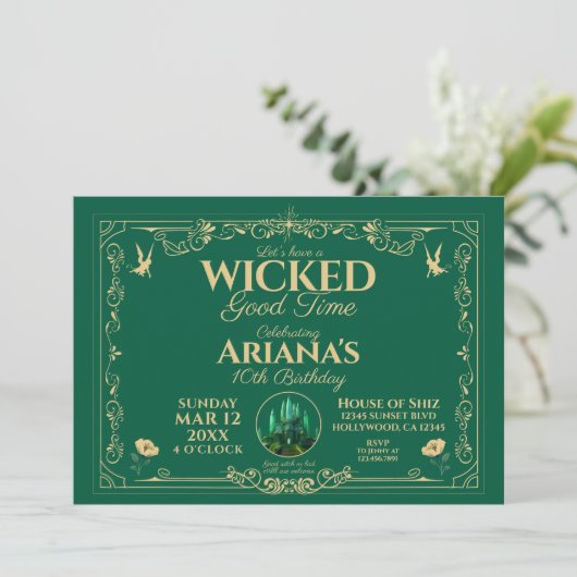 Wicked Good Time Green Birthday Party Invitation Kaart (Staand voorkant)