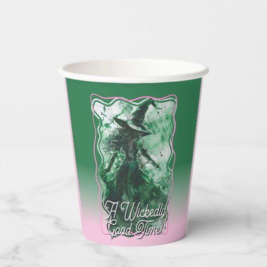 Wicked Good Time Groene Heks Tekening Verjaardag Papieren Bekers (Achterkant)