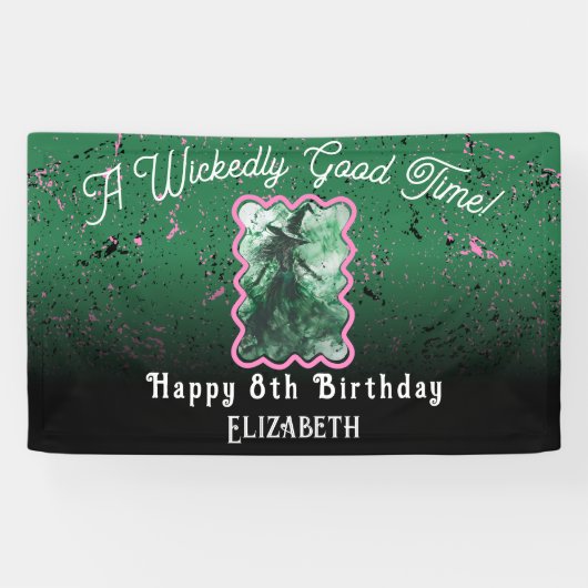 Wicked Good Time Groene Heks Tekening Verjaardag Spandoek (Horizontaal)