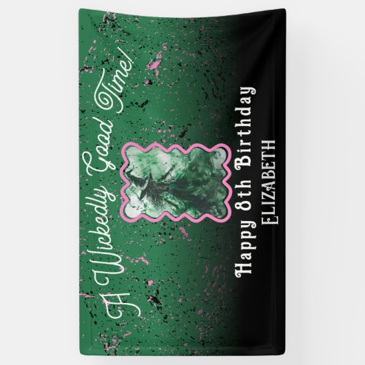 Wicked Good Time Groene Heks Tekening Verjaardag Spandoek (Verticaal)