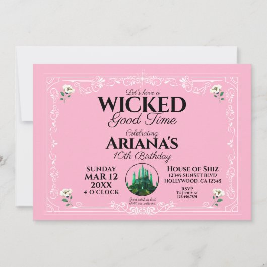 Wicked Good Time Roze verjaardagsfeestje uitnodigi Kaart (Voorkant)