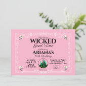 Wicked Good Time Roze verjaardagsfeestje uitnodigi Kaart (Staand voorkant)